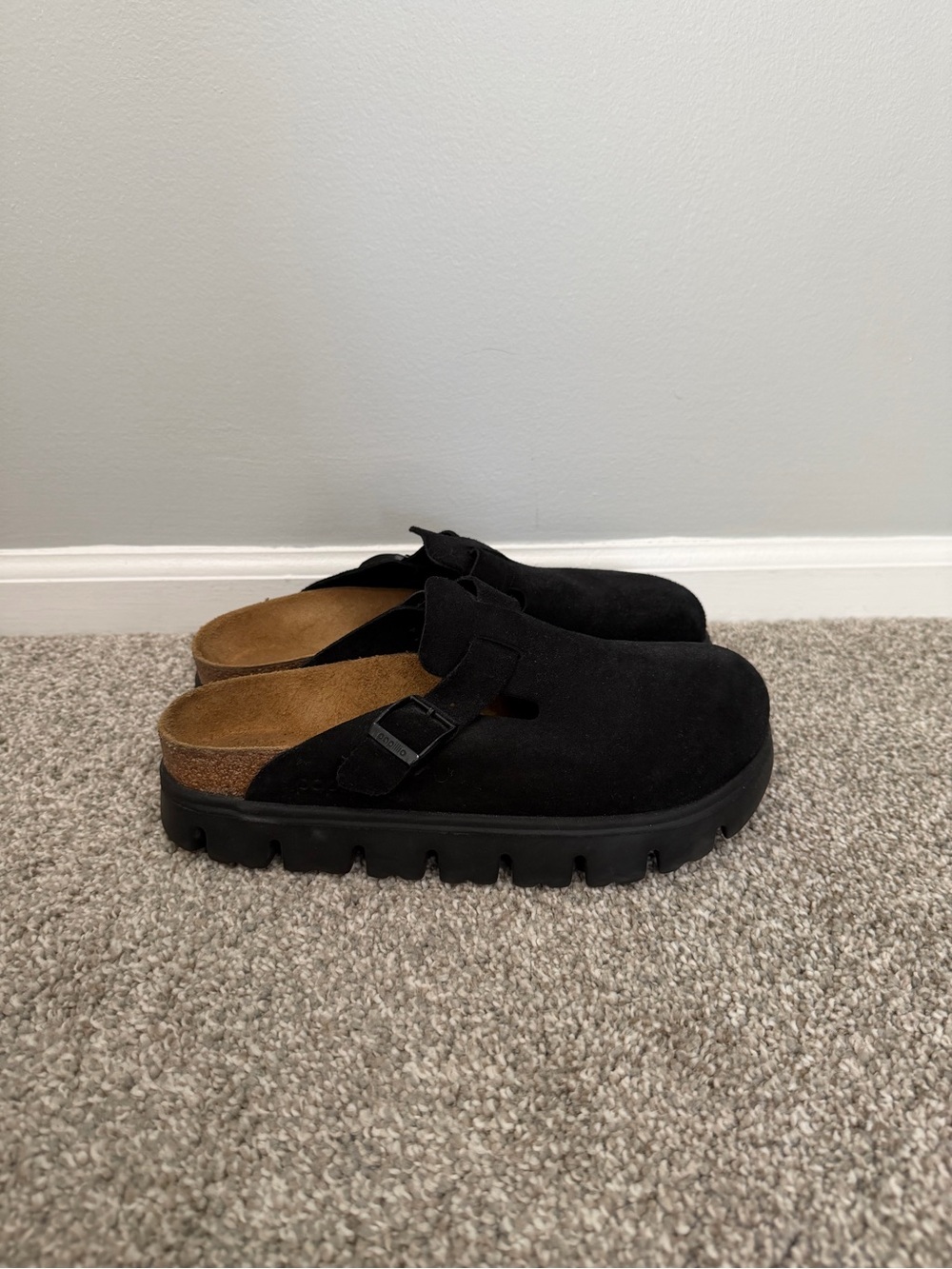 Birkenstock Black Suede Clog Mule with Buckle